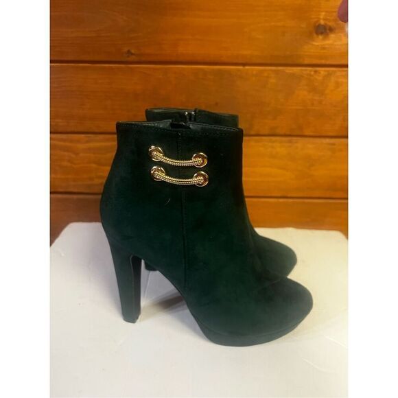 Allegra K Women's Round Toe Side Zipper Block High Heel Ankle Boots Evergreen Sz - Picture 2 of 8